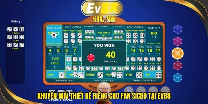 Khuyến mãi thiết kế riêng cho fan Sicbo tại EV88